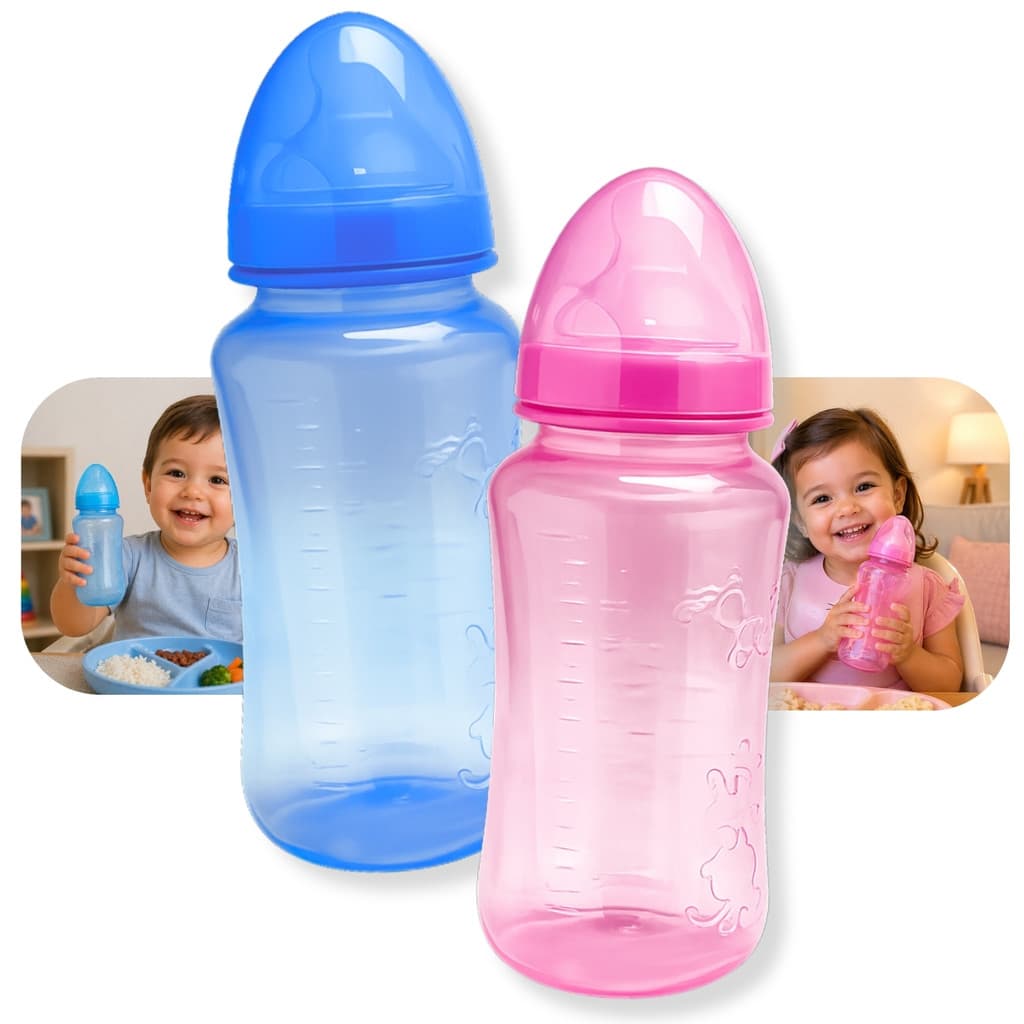 Mamadeira Gorduchinha Convencional Azul ou Rosa 330ml Com Bico