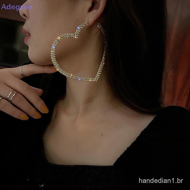 Adegree Moda Grande Coração Brincos De Argola De Cristal Para Mulheres Strass Geométricos Novo