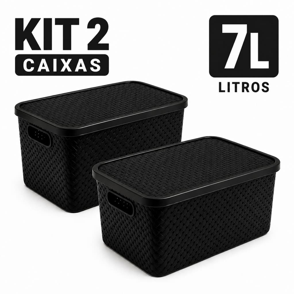 Caixa Organizadora 7L com Tampa – Cesto Preto para Roupas e Brinquedos