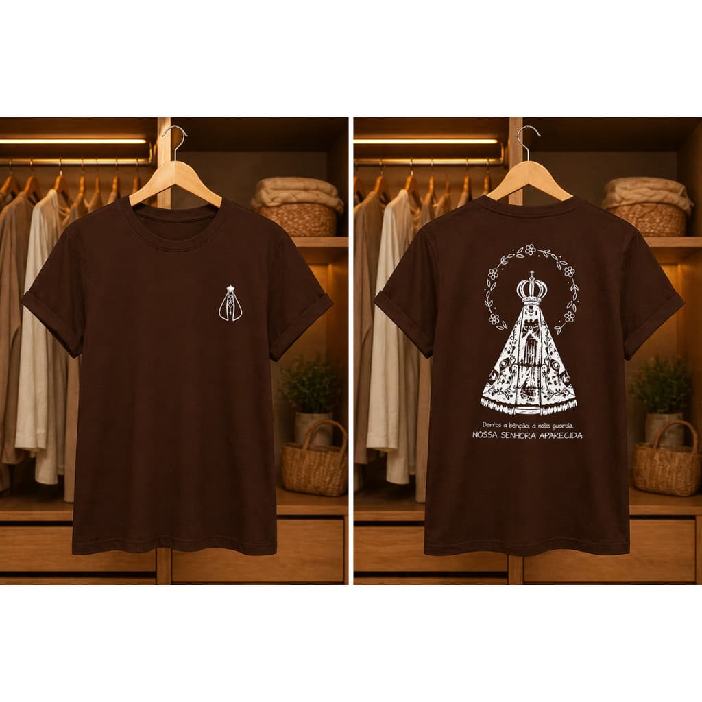 Camiseta Feminina Estampa Nossa Senhora Aparecida Religiosa Cristã 100% Algodão Premium