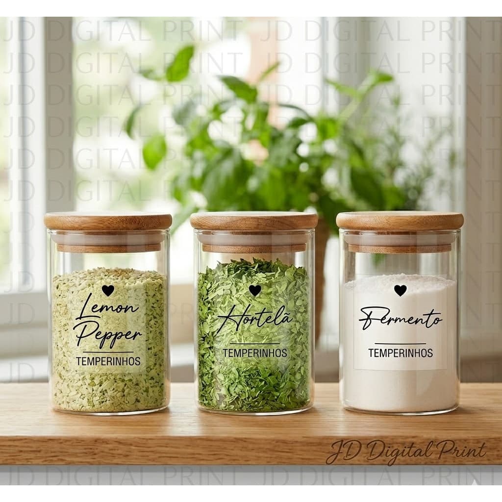 Kit 60 Etiquetas Adesivas Temperos e Condimentos Transparente 4x4cm Vinil À Prova D'água
