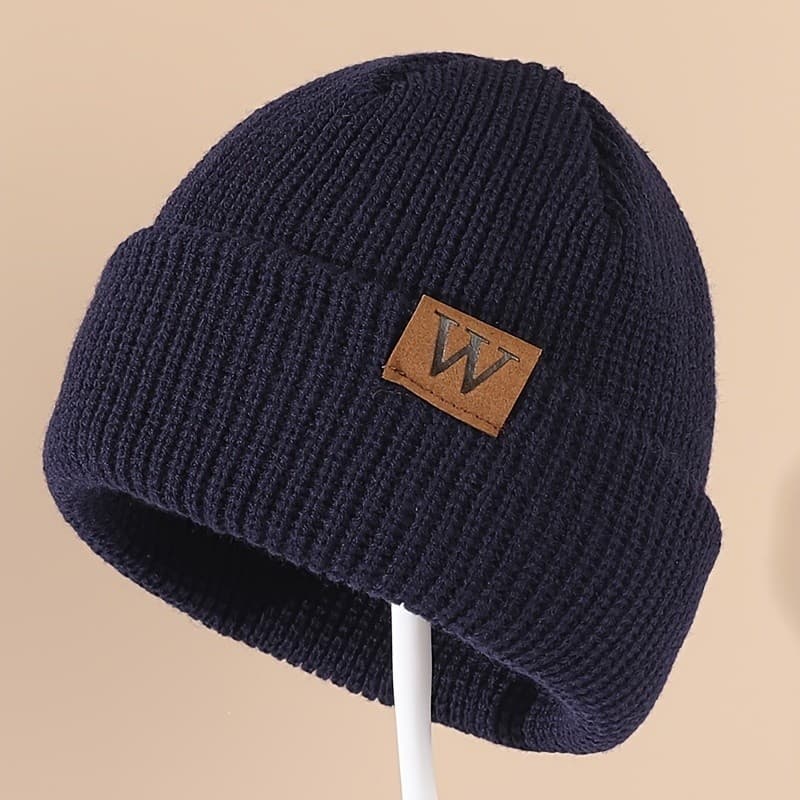 Gorro de Tricô com Patches da Letra W, Estilo Casual e Fashion FUWJ-*&-&--*