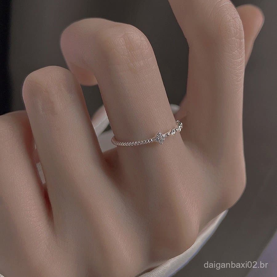 Anel feminino de cristal da sorte em formato de trevo de quatro folhas, ajustável, em prata de diamante s925, feito de t