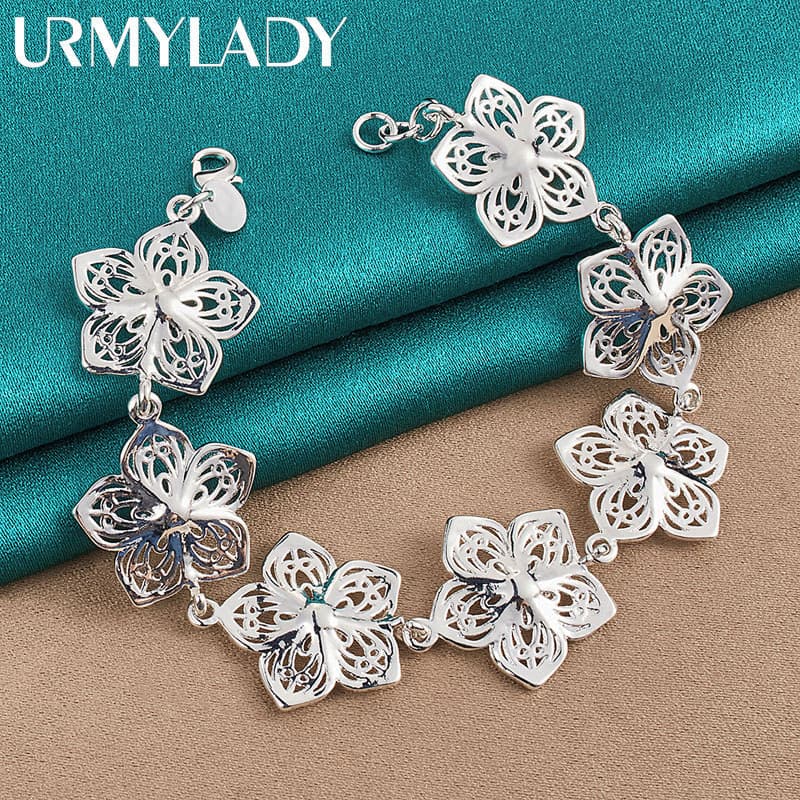 URMYLADY 925 Prata Esterlina Flores Corrente Pulseira Para Mulheres Moda Casamento Noivado Jóias