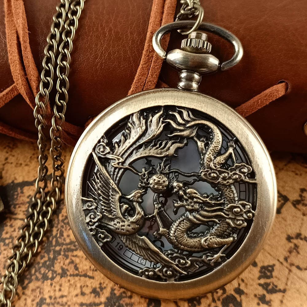 Dragão De Bronze Retro E Relógio De Bolso Phoenix