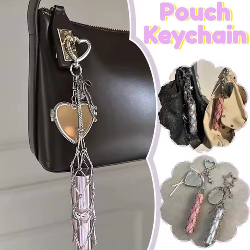 Metal Malha Batom Titular Bolsa Chaveiro Na Moda Coração Estrela Em Forma De Com Espelho Y2K Telefone Charme Saco Pingen