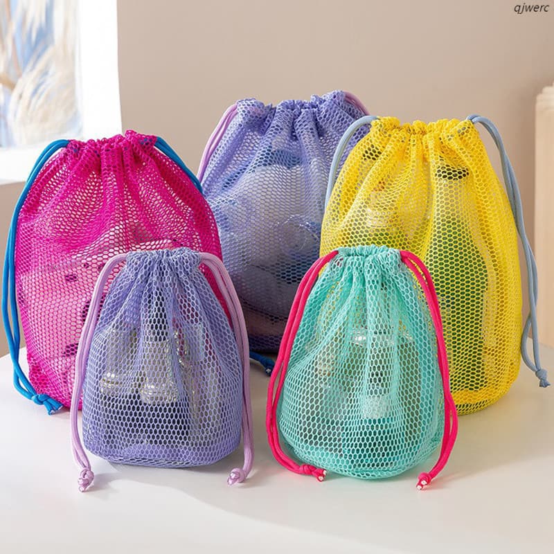 Bolsa Cosmética Com Cordão , Portátil De Armazenamento De Rede De Malha De Higiene Pessoal Para Viagem Multifuncional D