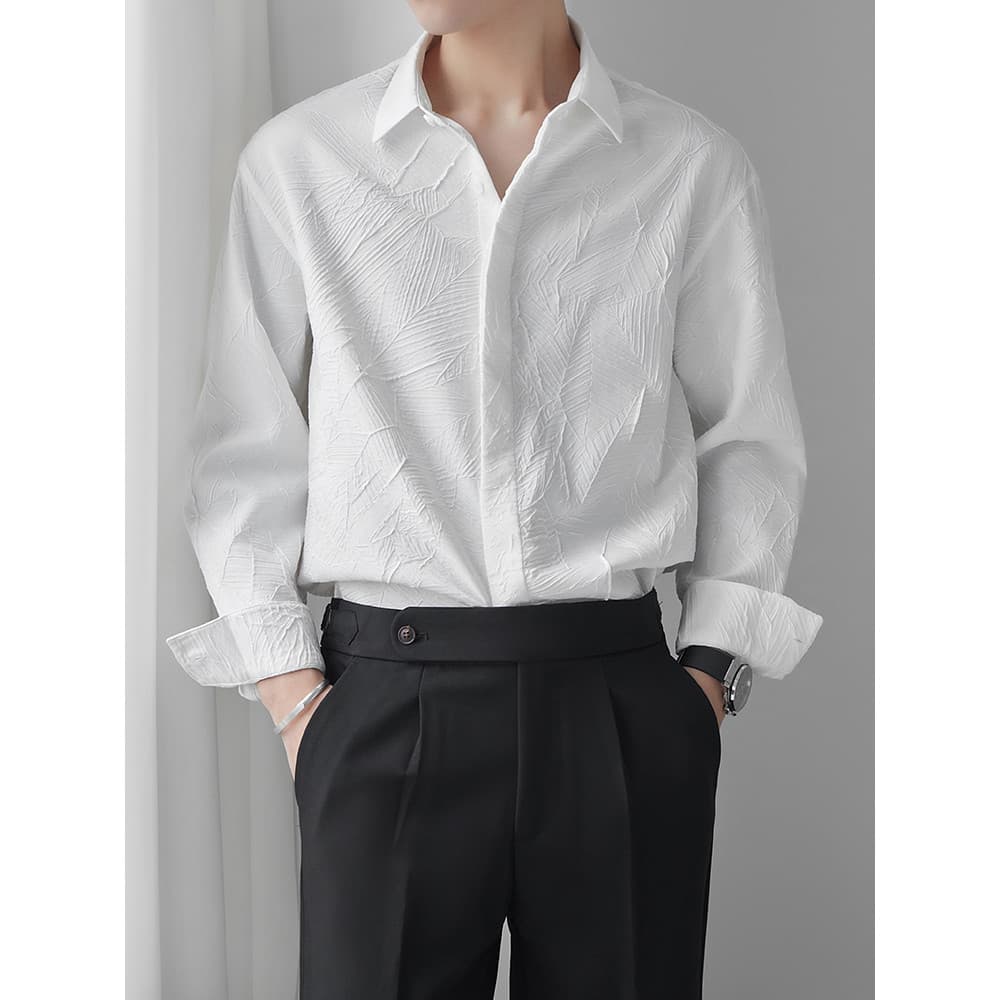 High-End francês nicho camisa masculina solta Casual Jacquard camisa juventude Yuppie bonito versão coreana exterior top