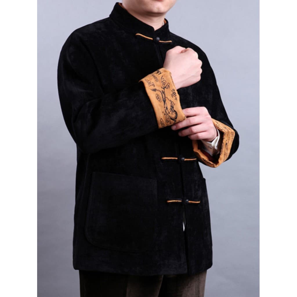 Terno tang masculino primavera outono jaqueta espessada estilo chinês manga tang terno Plus Size pai terno roupas étnica