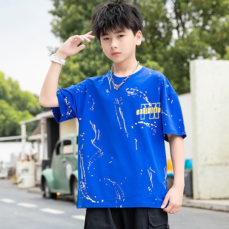 GILE meninos camiseta de manga curta na moda verão crianças meia manga roupas de verão médio grande crianças versão core