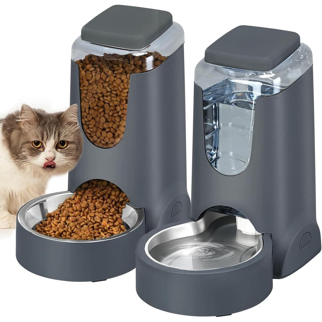 Comedouro e Bebedouro Automático para Gatos com Tigela de Aço Inoxidável, Comedouro e Bebedouro por Gravidade para Cães