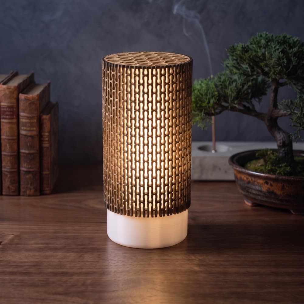 Luminária de Mesa Abajur Vion 3D Decorativo Quarto Sala MDF e PETG Acompanha Lâmpada LED 3000K