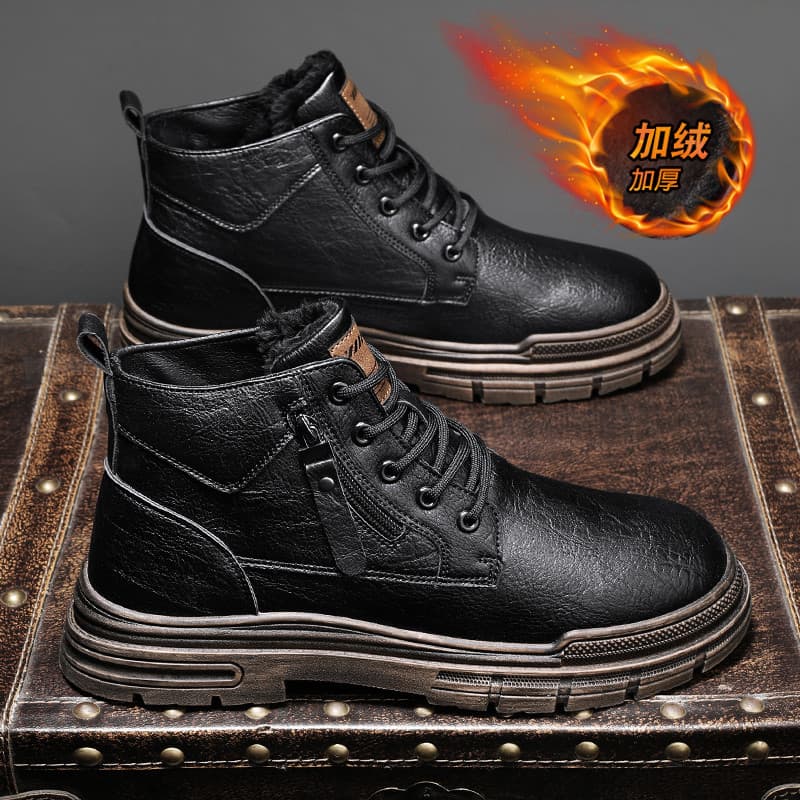 Martin botas masculinas inverno de alta qualidade estilo britânico macacão sapatos de couro velo quente grosso sapatos d