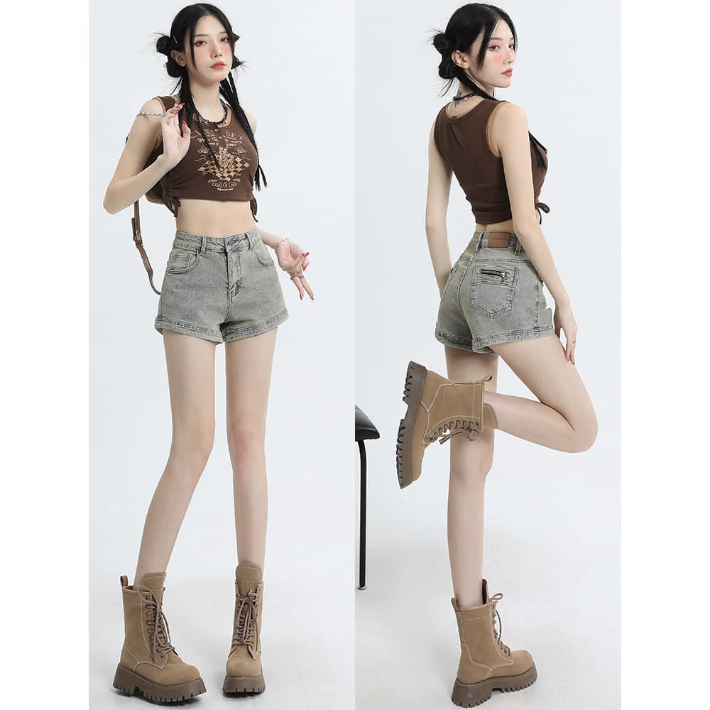 Cintura alta Denim Super Shorts feminino verão 2026 novo estilo solto mais magro olhar a linha Design americano quente m