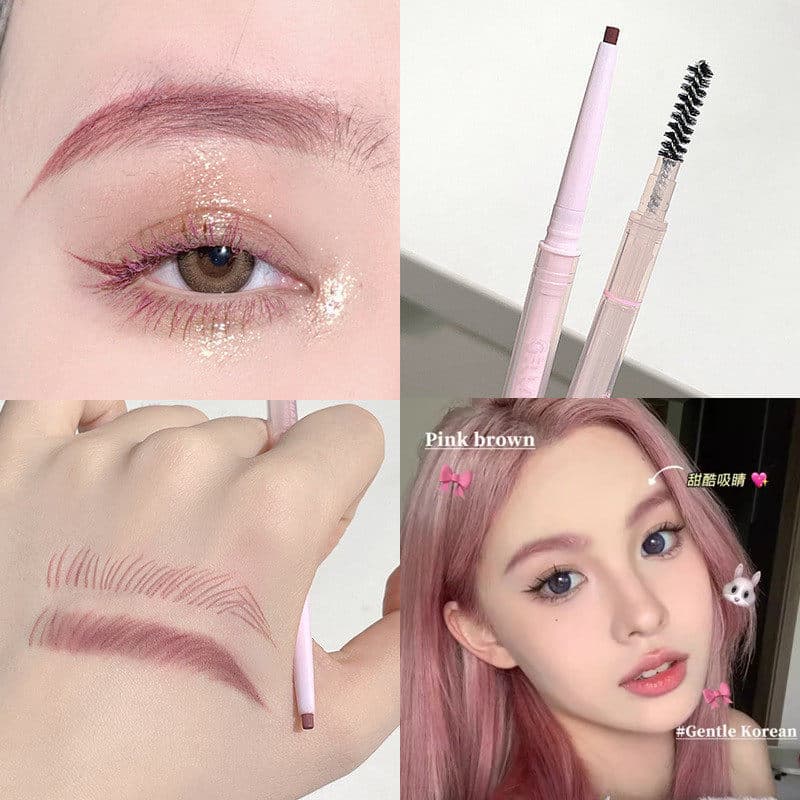 Lápis de sobrancelha rosa fofo Knock Sobrancelha selvagem!Ultra-fino de duas cabeças à prova d'água à prova de suor fáci