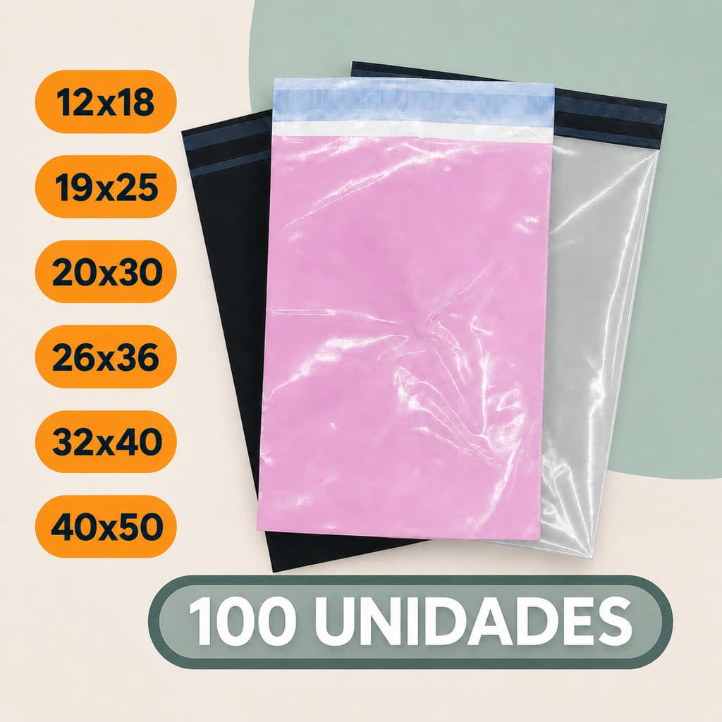 Kit 100 Unidades Envelope de Segurança Auto Colante Embalagem com Lacre