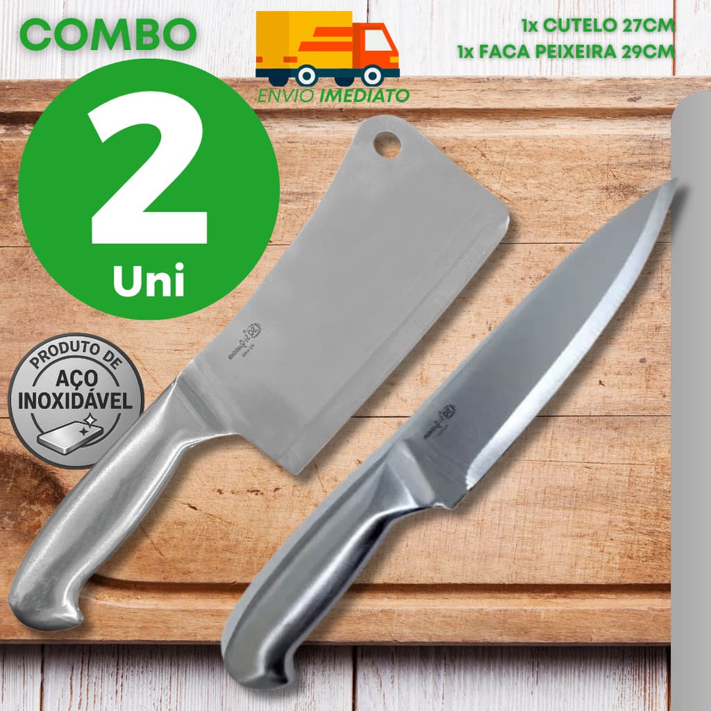 Conjunto Faca Peixeira Aço Inox Lâmina Flexível para Filetar Peixe Carnes e Frutos do Mar Peixaria
