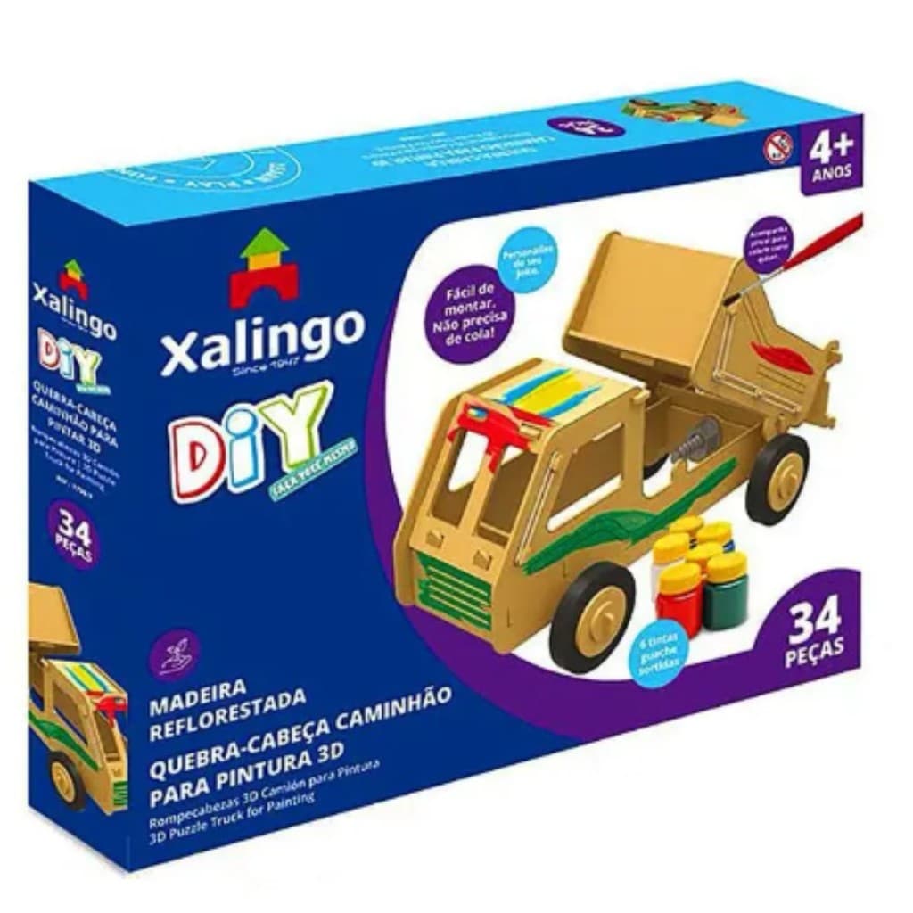 Quebra-Cabeça 3D Caminhão Xalingo 34 Peças DIY para Pintura Infantil