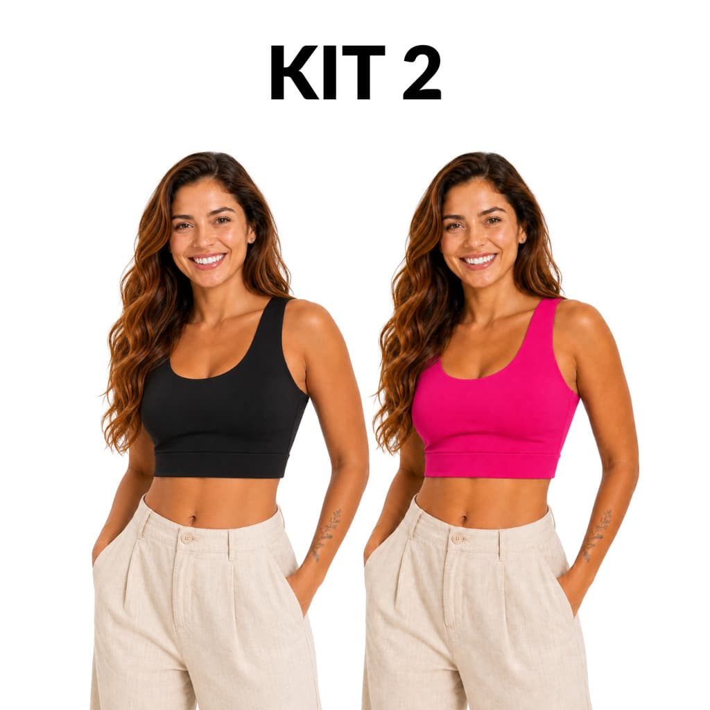 Kit 2 Tops Cropped Casual Forro Duplo Microfibra Feminino