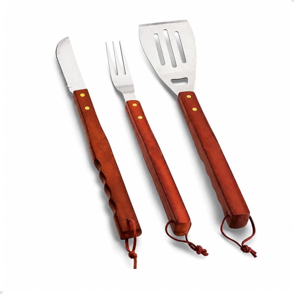 Kit Churrasco Faca Garfo E Espátula Cabo Madeira