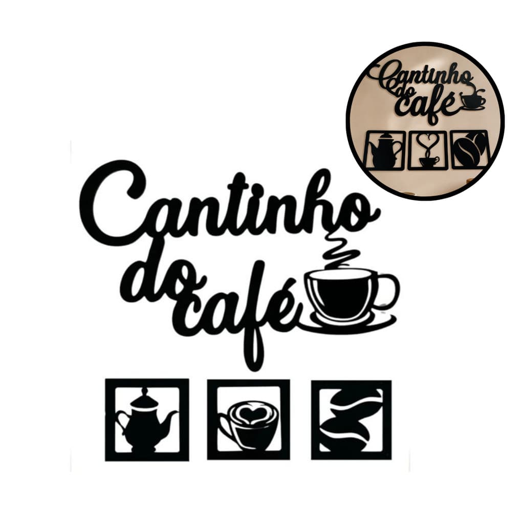 Cantinho do café placa em MDF Preto decorativo parede 3mm