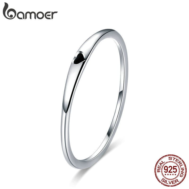 Anel de prata esterlina 925 Bamoer, design redondo, gravação simples em forma de coração, joia feminina, modelo SCR468