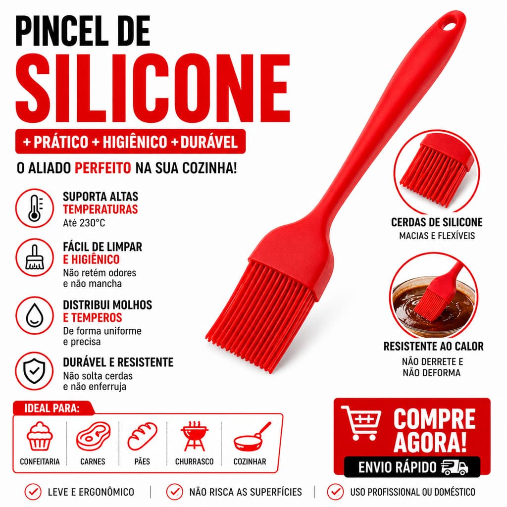 Variaçoes de Quantidade 1,2 3 ou  4 Unidades Pincel de Silicone Premium Utensílio de Confeitaria Cozinha Culinária 25cm