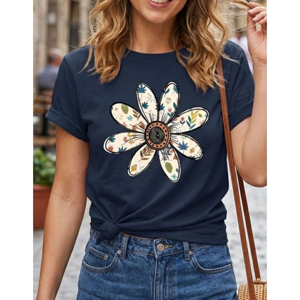 Camiseta Feminina T-shirt Girassol Flores Macia algodão Colorida