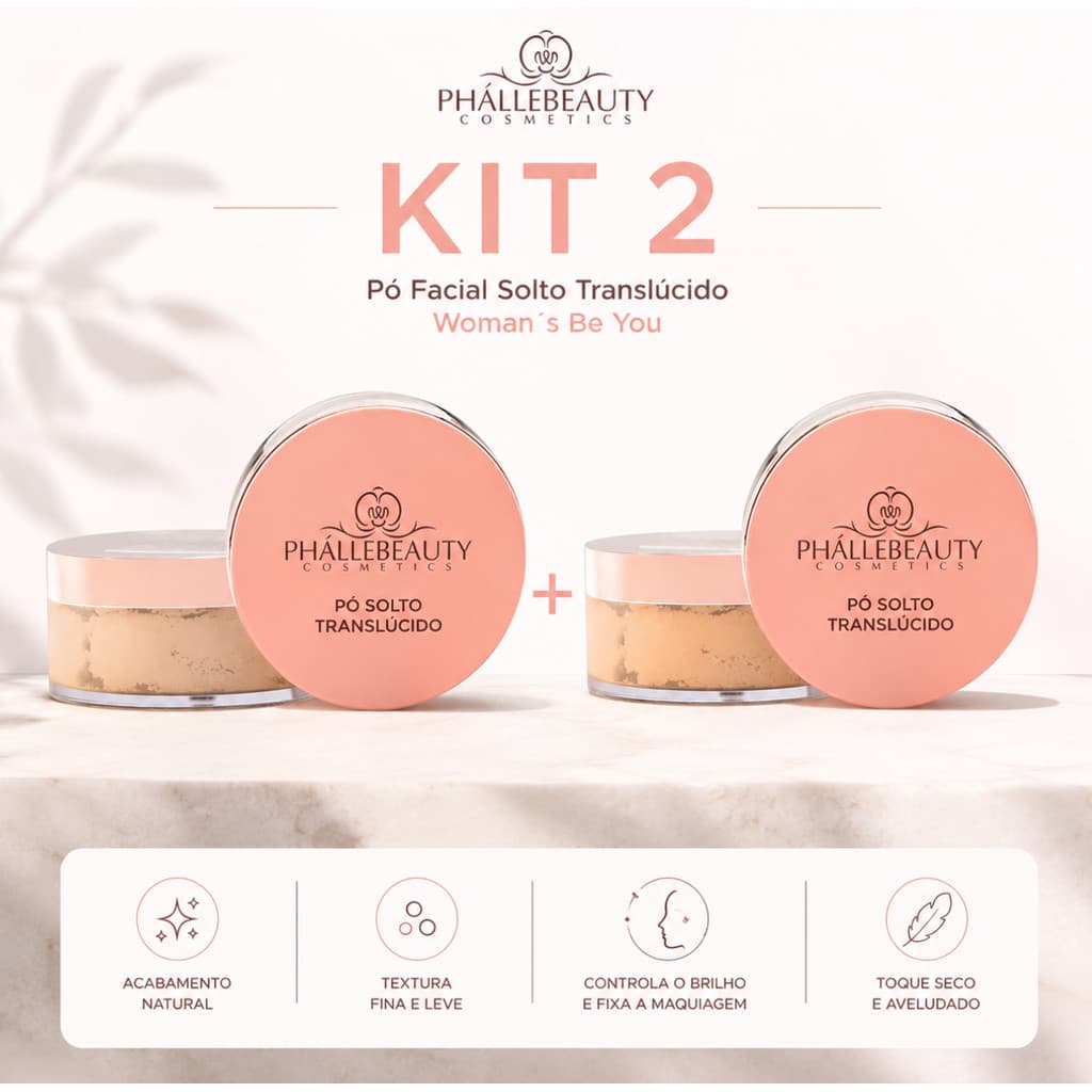 Kit 2 Pó Solto Translúcido Phállebeauty Matte Longa Duração 10g + Esponja