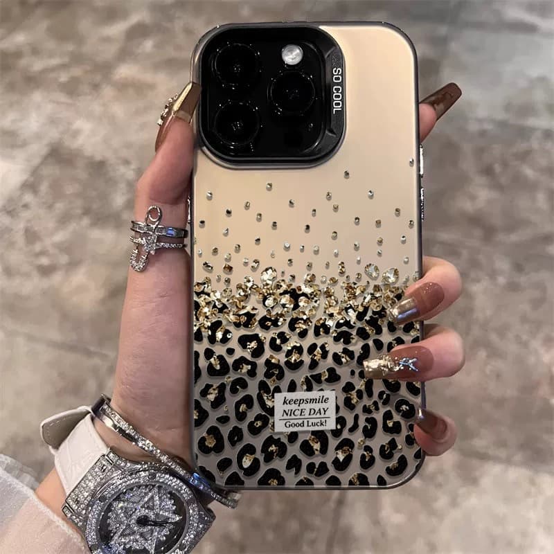 Capa De Telefone Com Estampa De Leopardo Diamante Samsung A03 A05 A15 A32 A35 A50 A51 A52 A54 A55 A71 A72 S21 S23 S25 FE