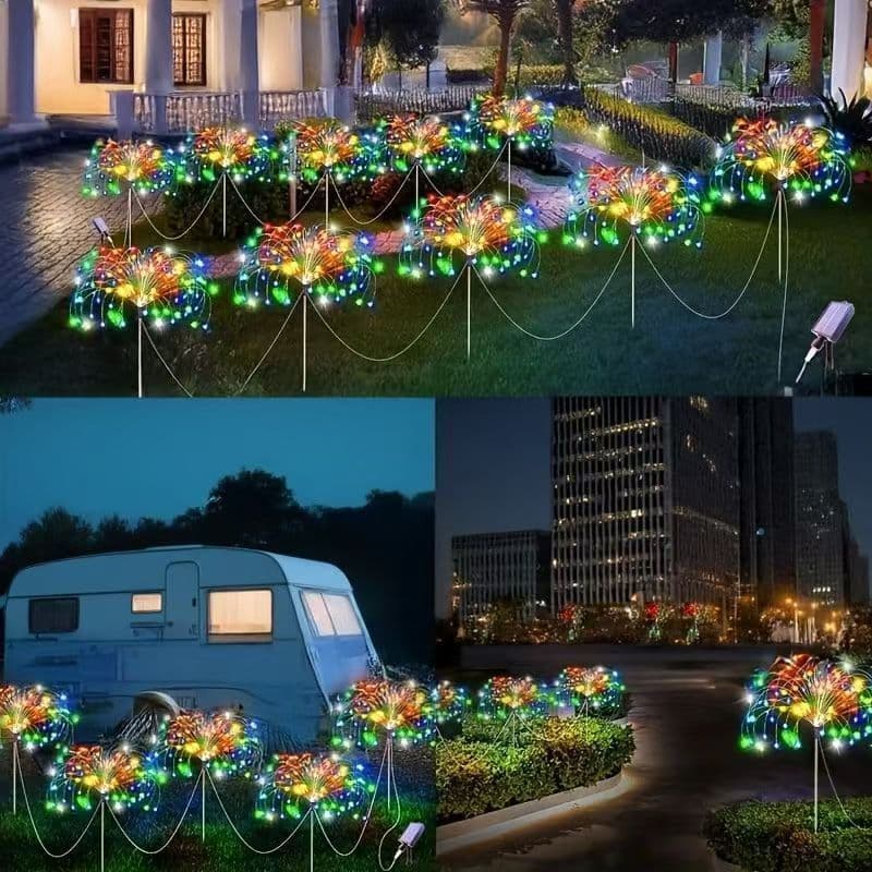 Luz de Natal Solar: O Encanto dos Fogos de Artifício | Decoração Mágica para o Jardim