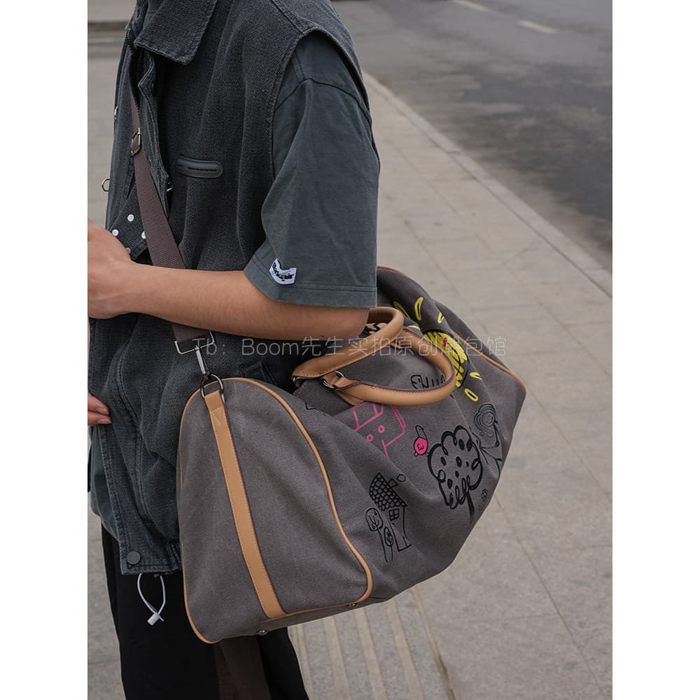 Bolsa de viagem de curta distância bolsa de lona de grande capacidade feminina Graffiti bolsa de bagagem de mão portátil