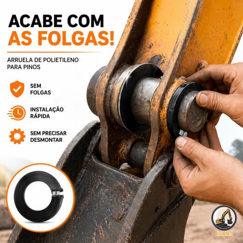 Kit Com 4 disco arruela Polietileno retirar folga Pino Escavadeira Concha Eixo