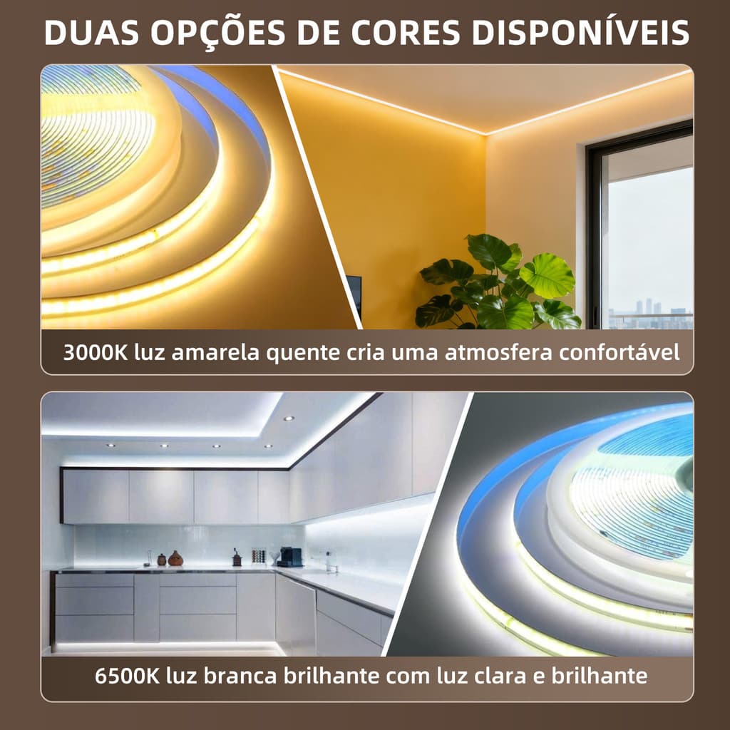 Fita Led Direta Na Energia Cob 10 Metros 110v ou 220v IP20 Não Usa Fonte