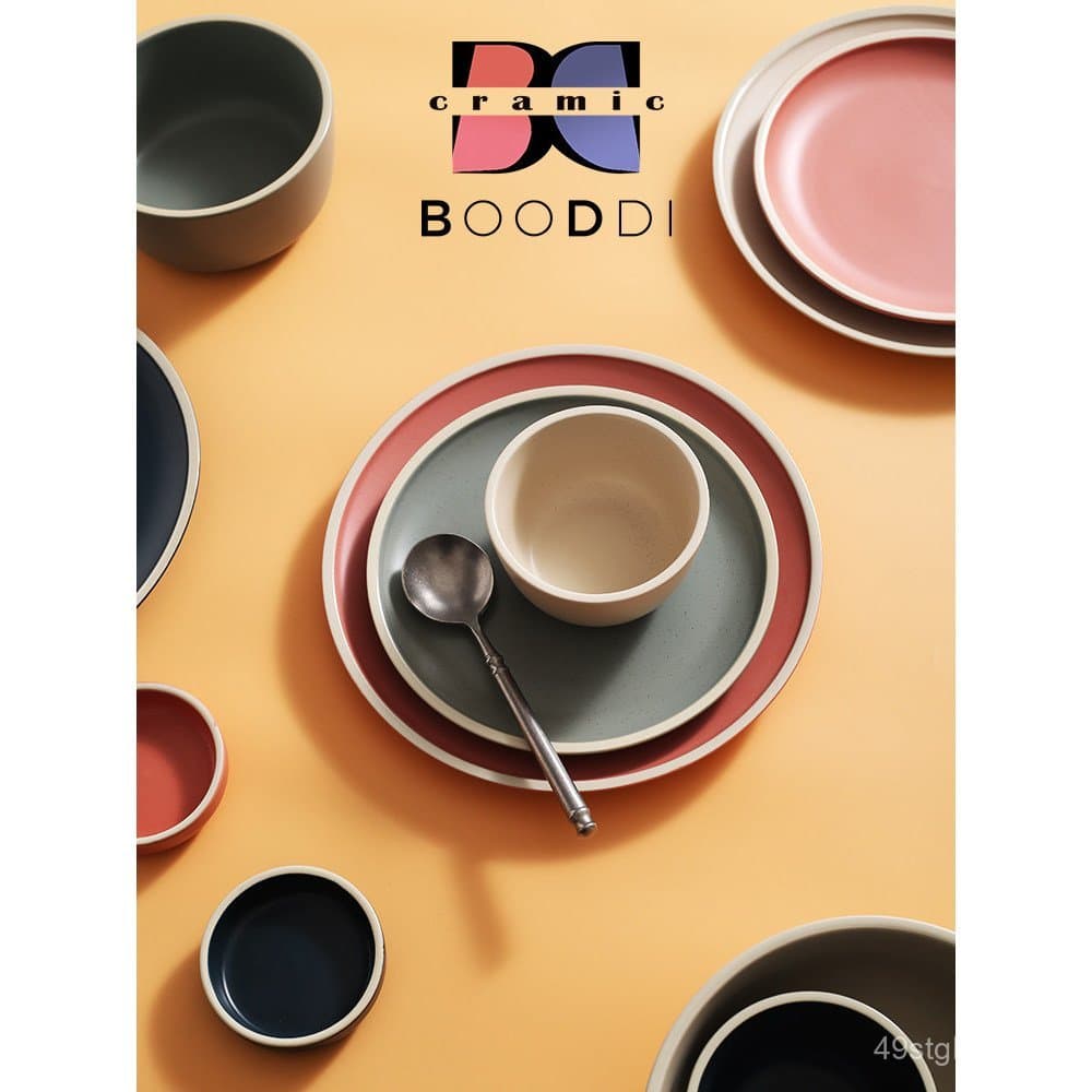 Louça simples de estilo nórdico Morandi, tigela para arroz, prato, prato para bife, prato fundo, cor sólida criativa e f
