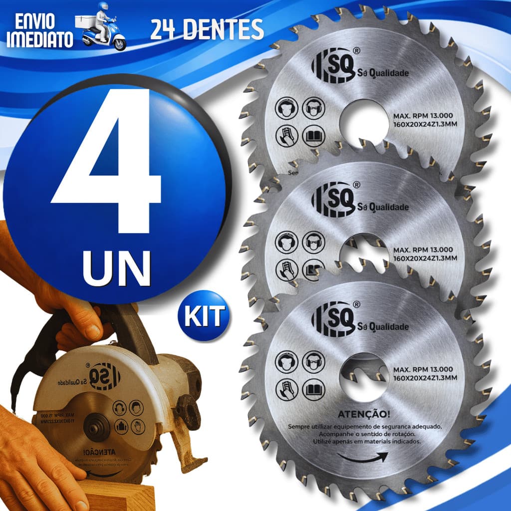 Disco de Corte Madeira 24 Dentes Serra Circular 4" 110x22,23mm Cortes Profissional Multiuso