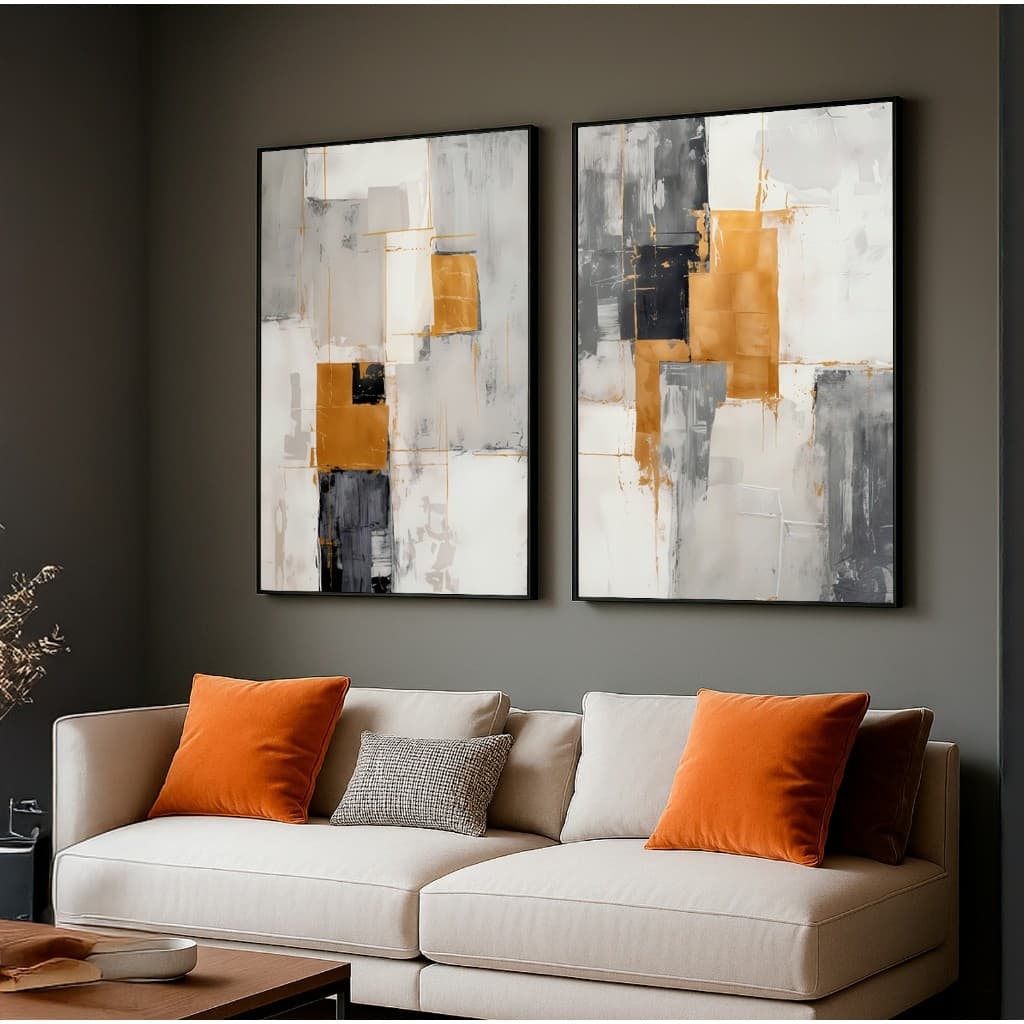 Kit 2 Quadros Decorativos Com Moldura 50x70 Abstrato Moderno Para Sala Quarto