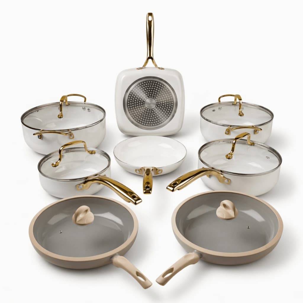 Jogo de Panelas 6 Peças Gold + 2 Frigideiras Wok 28 cm Baesh