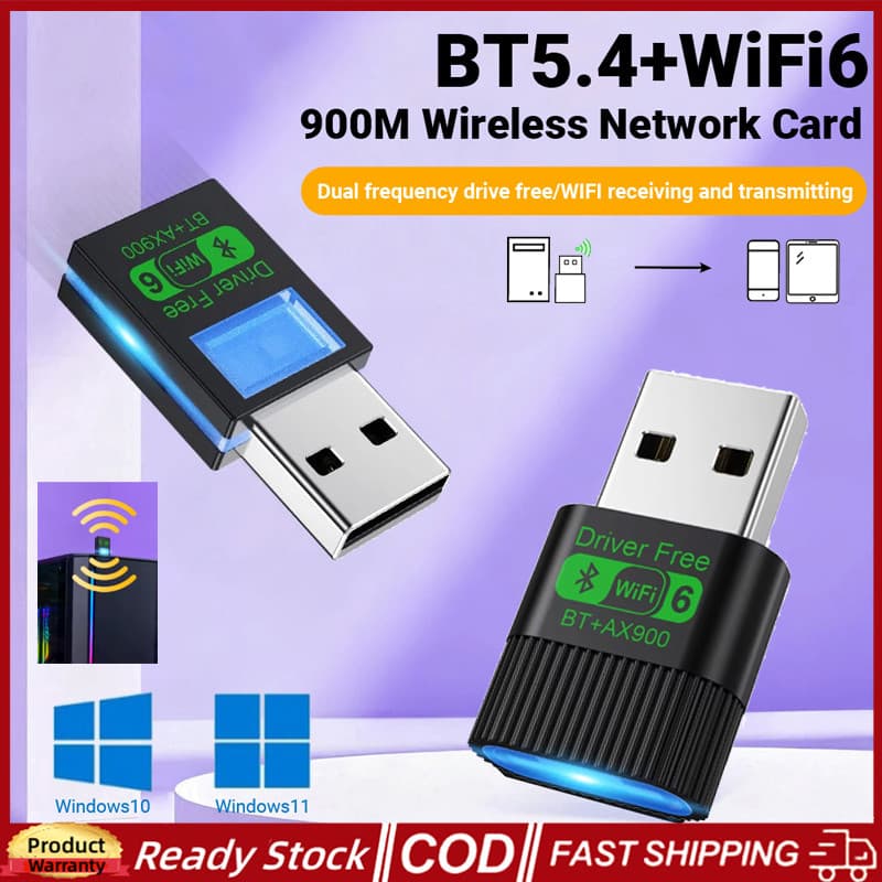 Novas Atualizações Mini USB Sem Fio Bluetooth 5.4 Transmissor Receptor Adaptador WiFi 6 Dongle 900Mbps Banda Dupla Para