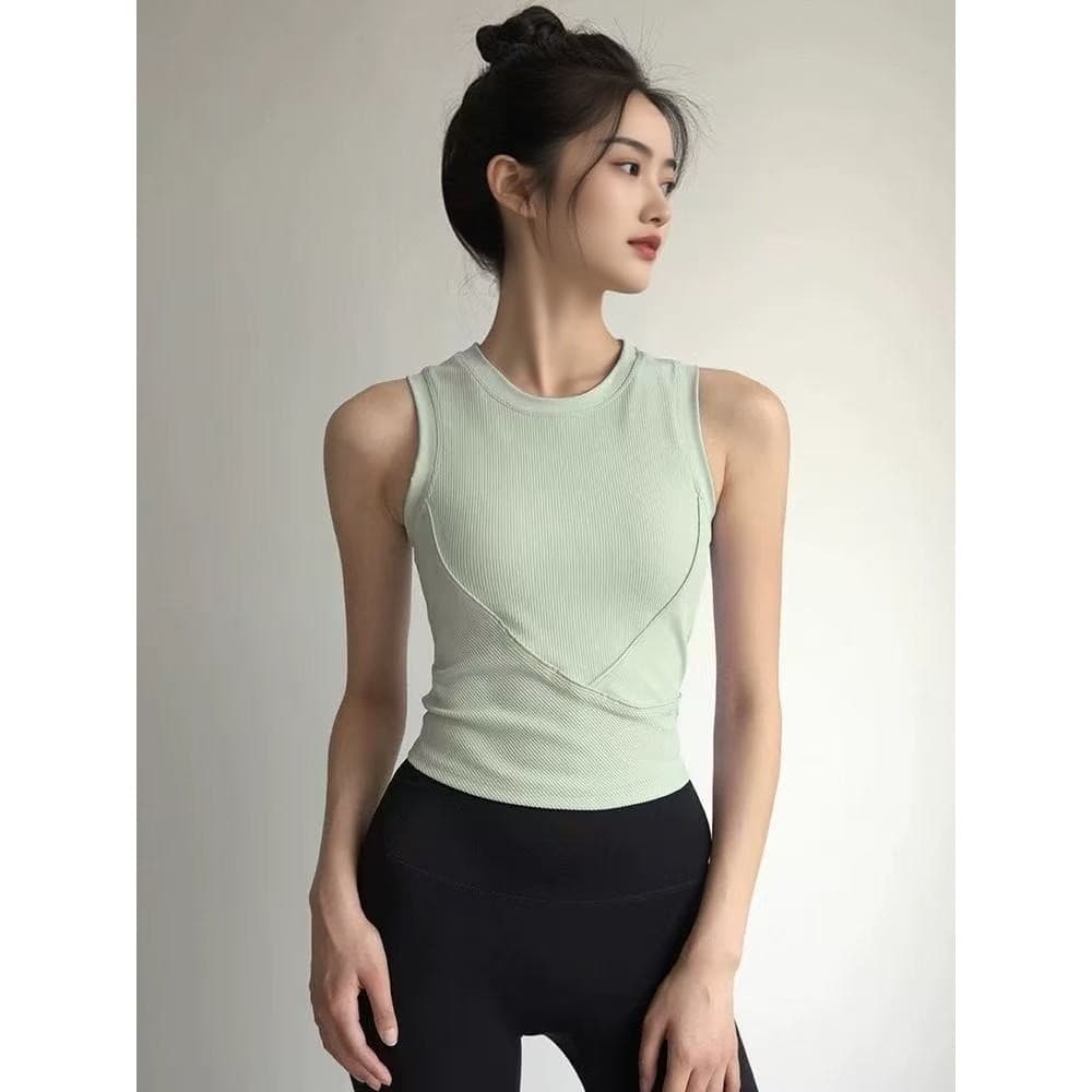 Colete esportivo para ioga, novo estilo, roupa externa feminina, aparência mais fina, estilo curto com almofada no peito