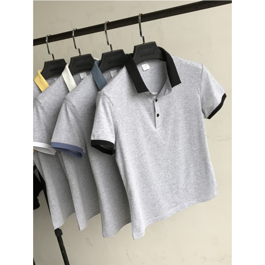 Camiseta de manga curta masculina lapela juventude cor sólida Casual algodão na moda All-Match magro-ajuste roupas de ve