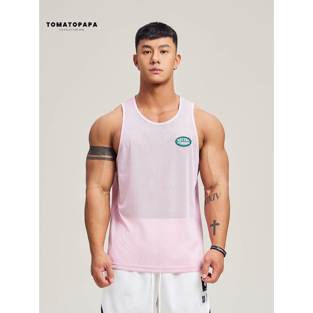 TOMATEPAPA Original Oco Design Colete Masculino Cor Sólida All-Match Sem Mangas Ombro Largo Roupas de Treinamento Fitnes
