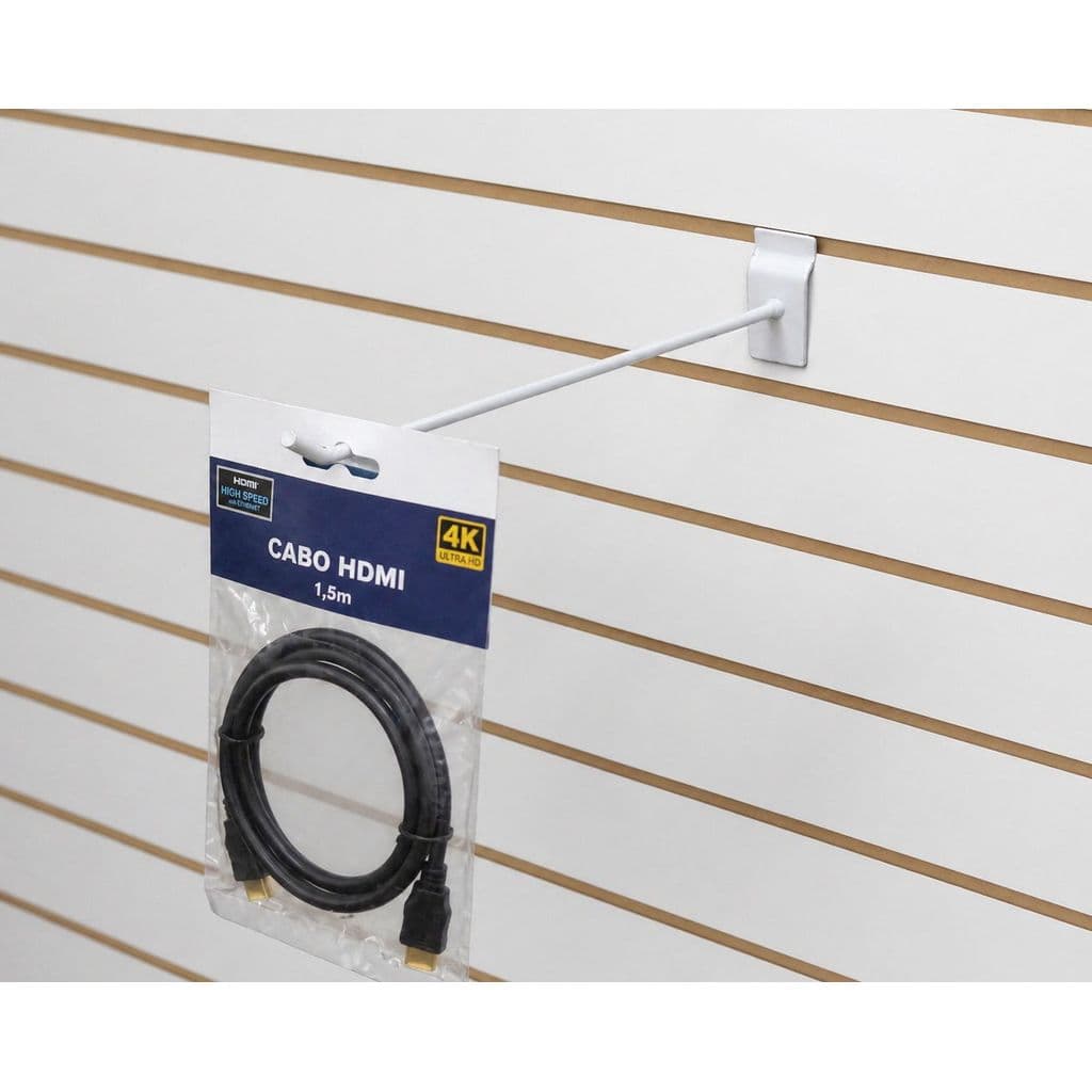 Gancho Expositor Longo Branco Para Canaletado 30cm Painel Resistente Organizador