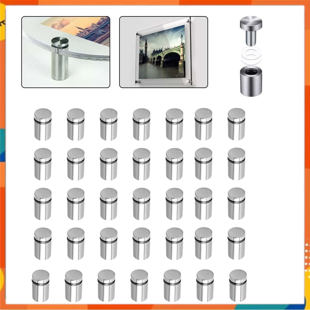 40 parafusos de suporte de logotipo, pregos acrílicos de vidro para instalação de parede, pregos publicitários de aço in