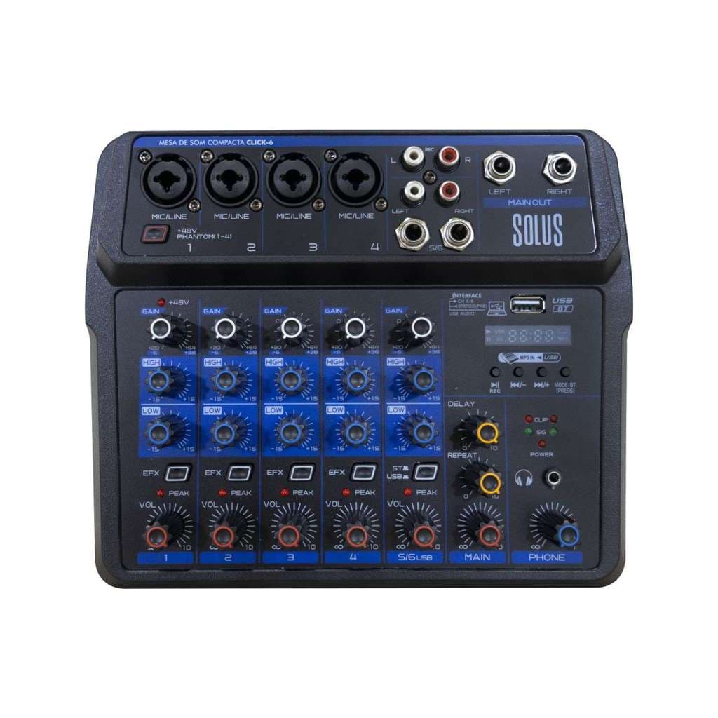 Mesa de Som Compacta Solus Click 6 Canais