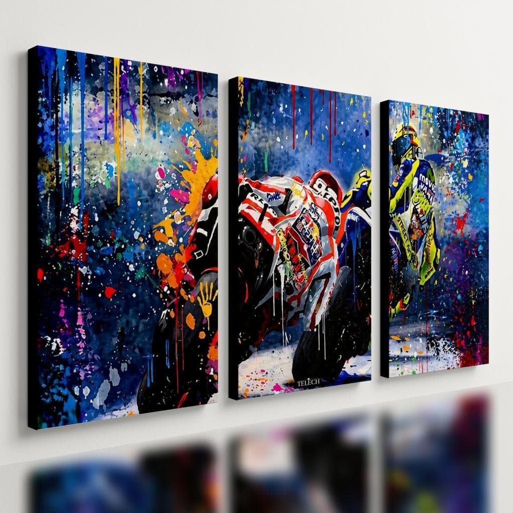 Kit 3 Quadro Decorativo Moto Corrida Esportiva GP Piloto