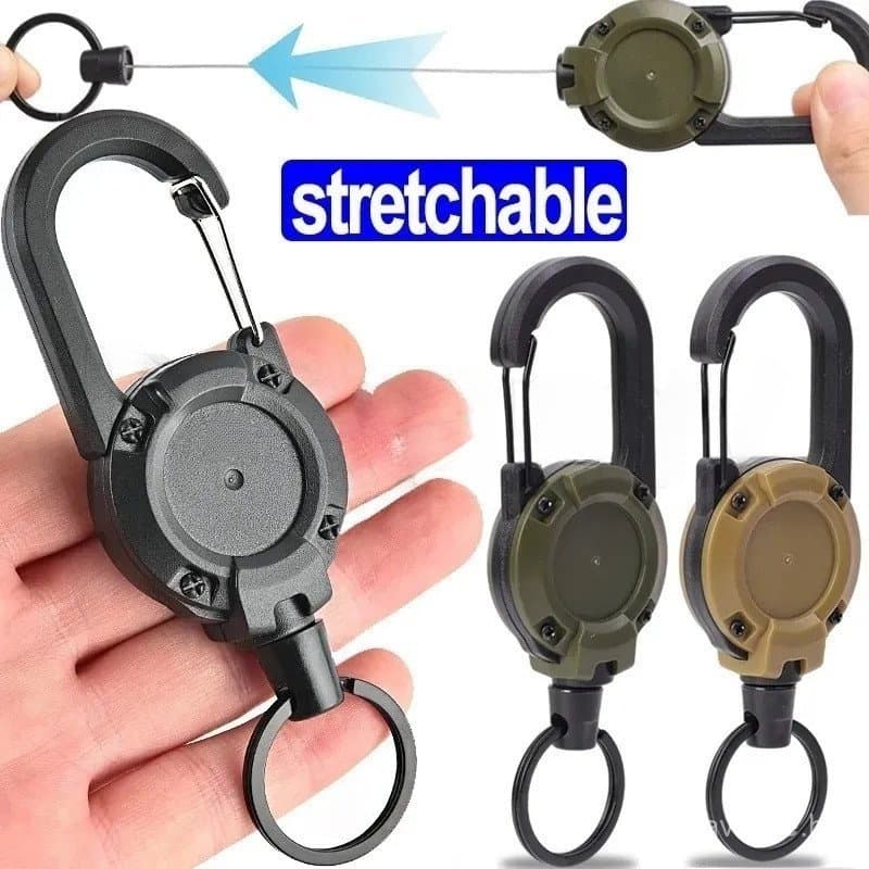 Mosquetão De Arame De Aço Retrátil Para Serviço Pesado-Fivela De Corda Telescópica Fácil De Puxar-Gancho Chaveiro Anti-P