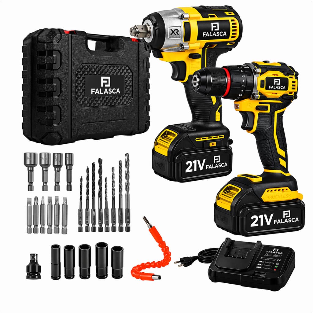 CONJUNTO FURADEIRA DE IMPACTO 13MM + CHAVE DE IMPACTO 350NM 1/2" A BATERIA 21V  F09 5167 - FALASCA