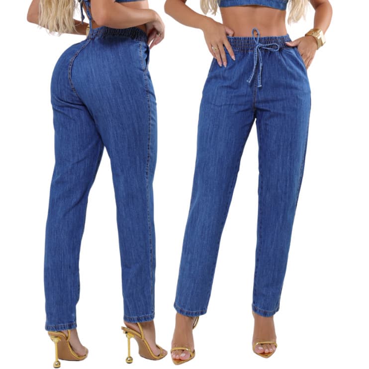 Calça Feminina Jeans Mom Cintura Alta Casual Tecido leve confortavel CAPRI
