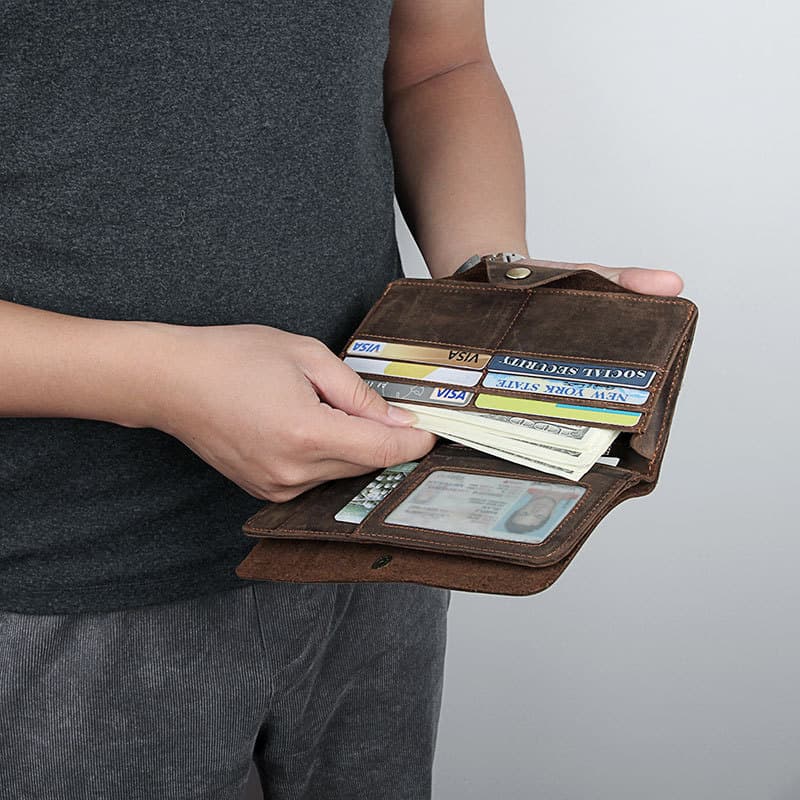 Crazy Horse Couro Novo Estilo Carteira de Grande Capacidade Masculina Longa Multi-Cartão Carteira Retro Bolsa de Embreag